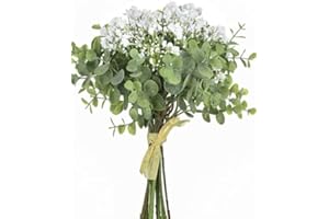 huaao Ramo de Flores Artificiales bebés Aliento 12 Unidades, gypsophila realistas con Hojas eucalipto manojos arreglos Florales decoración para Banquete Boda, Blanco
