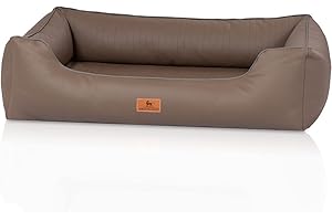 Knuffelwuff Lovelock M-L ortopedyczne legowisko dla psa ze sztucznej skóry, 85 x 63 cm, ziemia - zdejmowana poszewka, łatwe do czyszczenia, dla dużych, średnich i małych psów