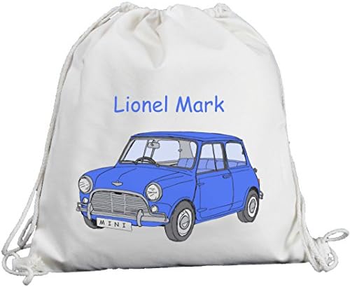 Personalised - Blue Mini Car Design - Canvas Drawstring Rucksack/Backpack