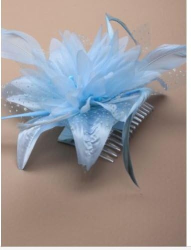 Flower Net and Feathers Fascinator On A Comb 9 Colours (Blue)