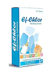 Ef-Chlor Babys Water Safe and Environmental Friendly Cold Bottle Sterilizing Tablets (White) - Pack of 64