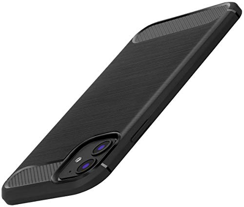 Funda iPhone 11 (6.1 pulgadas) HUSHCO Carcasa Textura Fibra de Carbono Ligera Silicona Suave TPU Gel Bumper Case Cover Protección para Pantalla y Cámara Antideslizante Anti-Rasguño Anti-Golpes - Negro