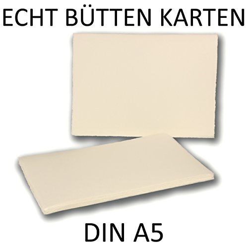 25x DIN A5 Karten, ECHTES BÜTTENPAPIER, 148 x 210 mm, Naturweiß halbmatt, ORIGINAL ZERKALL-BÜTTEN