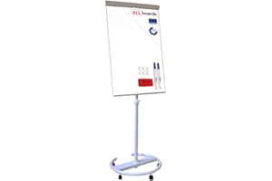 ‎ALLBOARDS ALLboards Flipchart 100x70cm, Mobil, auf Rollen, Höhenverstellbar, Whiteboard Magnettafel Magnetisch, Trocken Abwischbar