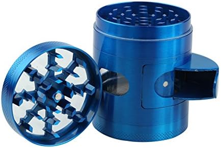 Engshwn New Design Premium Zinc Alloy Pollen Spice Tobacco Herb Grinder with a Unique Cabinet Door for Easy Collection 2.2 inch 4 Pieces (Blue)