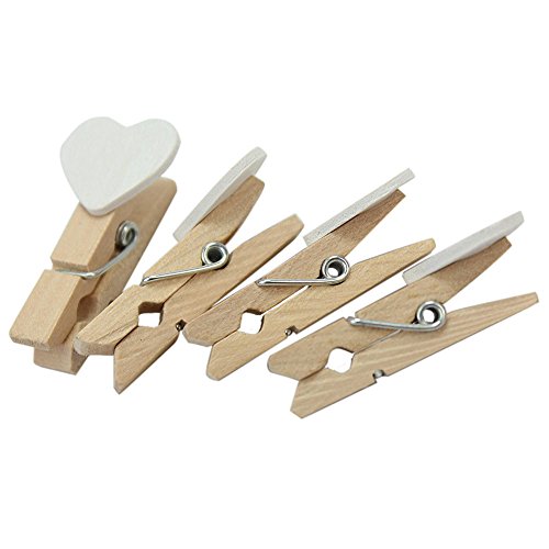 Yalulu 100 Stück Mini Weiß Holz Wäscheklammern Holzklammern Herz Clips für Postkarte Fotopapier Kleiderroller Weihnachten Deko - 4
