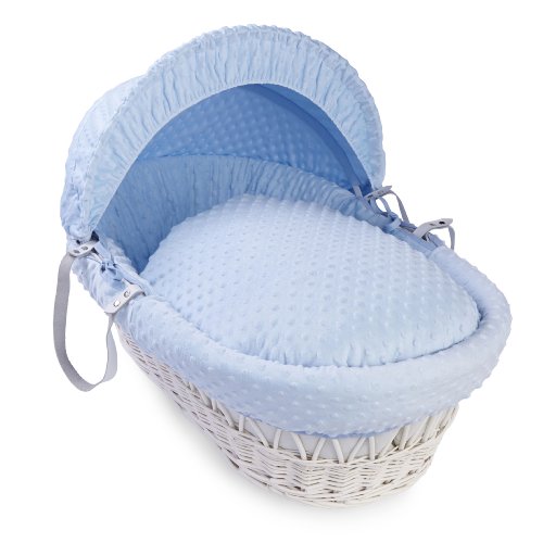 Clair de Lune Dimple White Wicker Moses Basket (Blue)