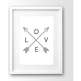 Love Print ungerahmt, schwarz weiss Typografie skandinavisch, Pfeile