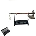 1pc God of War Chaos Blade Thunder Hammer Axe Sword Weapon Model Keychain with Display Stand
