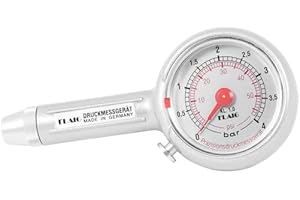 Flaig Reifendruckmesser 0-4 bar ? Qualität Made in Germany - Präziser Luftdruckprüfer mit Geradanschluss, ± 1% Messgenauigkeit, für Motorrad, Auto, Wohnmobil, MTB & mehr