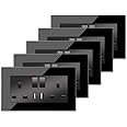 CNBINGO 5 Pack Glass Double Switched Socket with 2 USB-A Charging Ports (Output 2.1A), Black Tempered Glass Panel Wall Outlet, 2 Gang 13 Amp Electric Power Socket