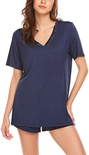swiftt Womens Sleepwear Satin Soft Pajama Short Sleeve Loungewear Stripe Set Sexy Nightwear S-XXL