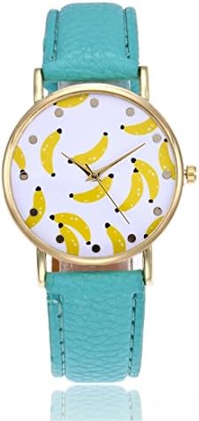 Homim Cute Cartoon Banana Print Women Simple Case Watch Pu Leather Trap Quartz Watch(Green)