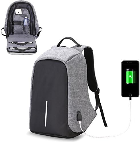Business Laptop Backpack with USB Charging Port Water Resistant Bag For Men Women College Student Fits Under 15.6-Inch Laptop Travel Backpack (Grey)