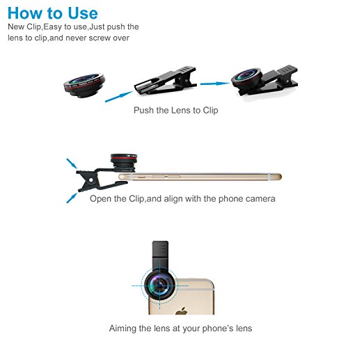 oldshark? 3 in 1 Clip Kits 180 Grad Fischaugen Objektiv + 0,65 x Weitwinkel + 10 x Macro Objektiv für iPhone iPad Samsung Blackberry und die meisten Handys Schwarz - 7