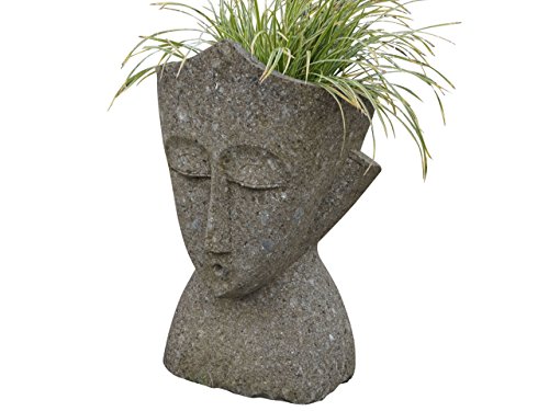Pflanzkopf „Tiki“ / Kopf aus massivem Natur-Stein im Südsee-Stil / Osterinseln Statue für Haus und Garten (100cm) - 2