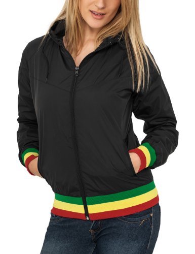 Urban Classics Women's Bekleidung Ladies Windrunner - Jacket - Multicoloured (Black/Rasta), Medium (Manufacturer size: Medium)