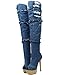 Produktbild YTTY Wasserdichte Plattform Cowboy - Stiefel - Loch Hochhackige Overknee Stiefel,Blau,34