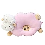 Happy Cherry Babykissen Kopfkissen gegen Verformung des Hinterkopfs und gegen Plattkopf für eine schöne Kopfform mit süßem Lätzchen - Cartoon Lamm Blau oder Rosa