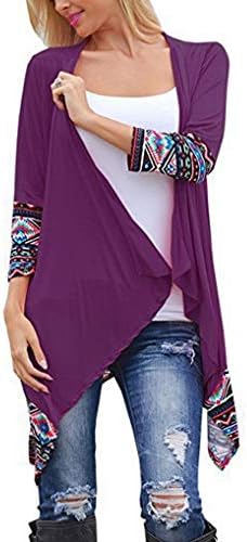 Womens Cardigan TUDUZ Ladies Spring Autumn Casual Fashion Long Sleeves Leisure Mosaic Flower Irregular Hem Coat