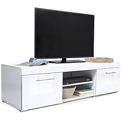 IDMarket - Meuble TV contemporain PORTLAND bois blanc laqué