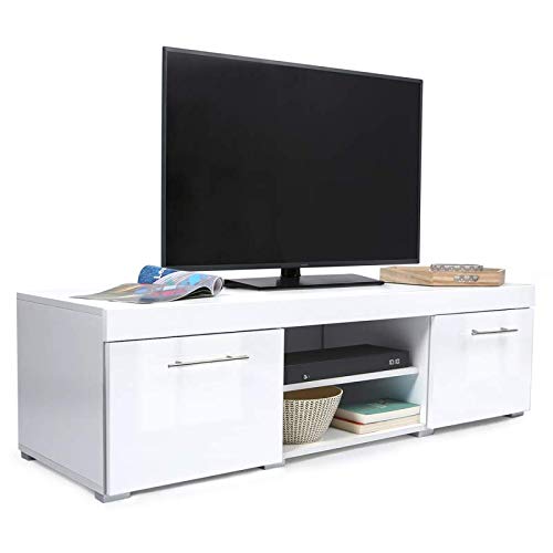 IDMarket - Meuble TV contemporain PORTLAND bois blanc laqué