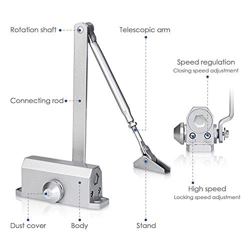 Amzdeal Türschließer Türstopper klein Aluminium-Druckguss Minitürschließer für Tür (Silber) - 3