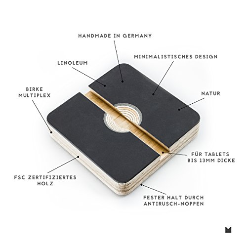 FORMGUT // iPad Ständer Holz, Tablet-halter für iPad Pro, Air 2, Mini 2, 2 Winkel Neigungen, Schreibtisch, Bett oder Boden Halterung // Handmade in Germany (Schwarz Linoleum) - 4