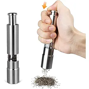 Rebello Stainless Steel Salt and Pepper Crusher Hand Thumb Press Set Machine with Stylish Design for Grinding Salt and Black Pepper (Pack of 1)