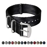 Archer Watch Straps Sicherheitsgurt Stil Gewebtes Nylon NATO Uhrenarmband - Schwarz/Edelstahl Hardware, 20mm