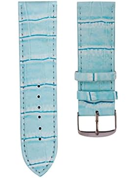 Kaiki Leder Uhrenarmband,22mm Hochwertiges weiches Schweißband-Lederband-Stahlwölbungs-Armbanduhr-Band (Blue)