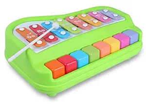 Popsugar 2 in 1 Xylophone and Piano Toy with Colorful Keys for Toddlers and Kids, Green