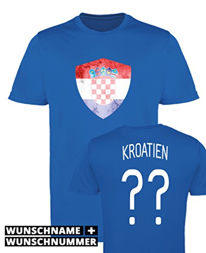Comedy Shirts – Kroatien Trikot – Wappen: Groß – Wunsch – Mädchen Trikot – Royalblau/Weiss Gr. 134-146