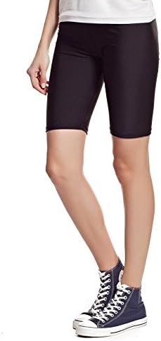NEW WOMEN'S STRETCHY COTTON LYCRA OVER-KNEE SHORT ACTIVE LEGGINGS (Small UK8/10 (36), Black)