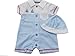 BNWT Baby boys blue stripey nautical sailor all in one romper & hat clothes (0-3 months)