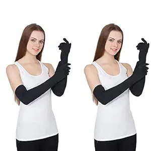 Sikander Men & Women Black Cotton Full Hand Biking and Driving Dust and Sun Protection Gloves|Arm Sleeves Perfect for Cycling, Driving, Running, Basketball, Football & Outdoor Activities (Pack of 2)