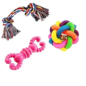 JAINSONS PET PRODUCTS Dog and Puppy Rubber and Cotton Bone Chew Toy (Multicolour)