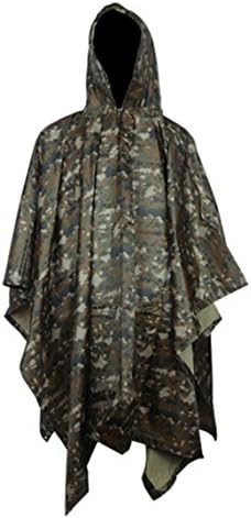 Multifunction Military Impermeable Camo Raincoat Waterproof Rain Coat Men Women Motorcycle Rain Poncho for Camping Fishing (Jungle Digital Camo)