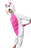 Feoya Cosplay Kostüme Tier Kinder Unisex Flannel Tierkostüme Cartoon Einhorn Nachtwäsche Pyjamas Winter Schlafanzug Beste Geschenk für Weinachten Jumpsuit Halloween Kinderparty Größe XXL - Rosa