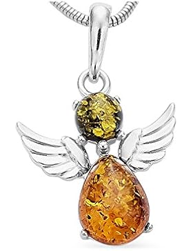 Bernstein Schutzengel Engel 925 Silber Kettenanhänger mit Sterlingsilber Halskette #1778