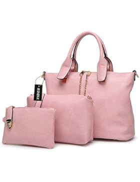 Tibes Mode Damen PU Leder Handtasche + Schultertasche + Geldbörse 3pcs Tote