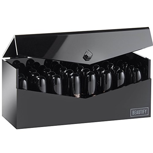 Beautify Acrylic 24 Lipstick Holder Cosmetic Organiser Storage Stand with Lid - Black