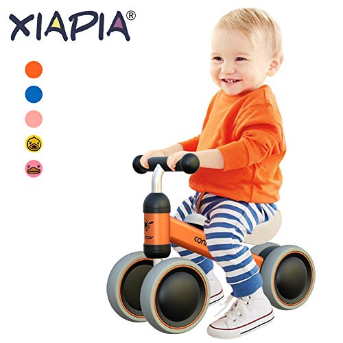 XIAPIA Kinder Laufrad Spielzeug für 10 - 24 Monate Baby, Lauflernrad mit 4 Räder, Erst Rutschrad Fahrrad für Jungen/Mädchen als Geschenke für 1 Jahr Alt (Orange)