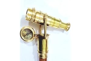 NAUTICAL REPLICA HUB Brass Walking Stick Style Telescope & Compass Stick Wooden Canes Strong