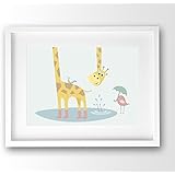 Kinderzimmer Bild ungerahmt, Rutschpartie Giraffe und Freunde pastellfarben