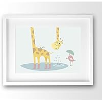 Kinderzimmer Bild ungerahmt, Rutschpartie Giraffe und Freunde pastellfarben