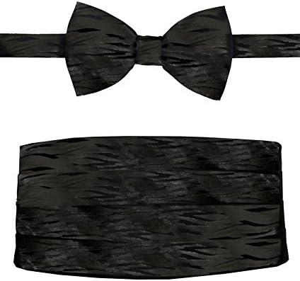 Remo SartoriMade in Italy Men's Black Zebra Cummerbund Tuxedo Belt & BowTie Set