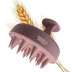 Herbal Brews - Hair Scalp Manual Massager Shampoo Brush - Eco-friendly Wheat Straw + Soft Silicone - Innovative Head Massager for Hair Growth, Scalp Cleansing Hair Brush for Women and Men (Pink)
