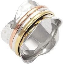 Sterling Silver Fidget Spinner Ring With Mandala Design & Pink Austrian Crystal - Size 6 To 11