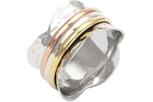 AVICRAFTS 925 Sterling Silver Spinner Ring for Women, Yoga maditation ring three Tone Handmade Ring Worry Ring, Meditation Ring, Thumb Ring, Fidget Rings, Promise Ring Size UK T Gift For Her